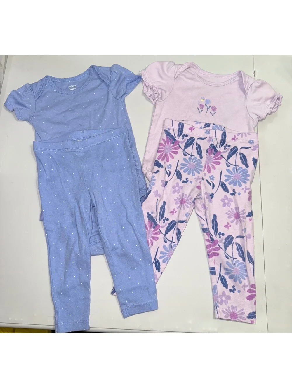Carter's Baby Girl 12M Two-Piece Outfit Set - Blue Polka Dot & Purple Floral